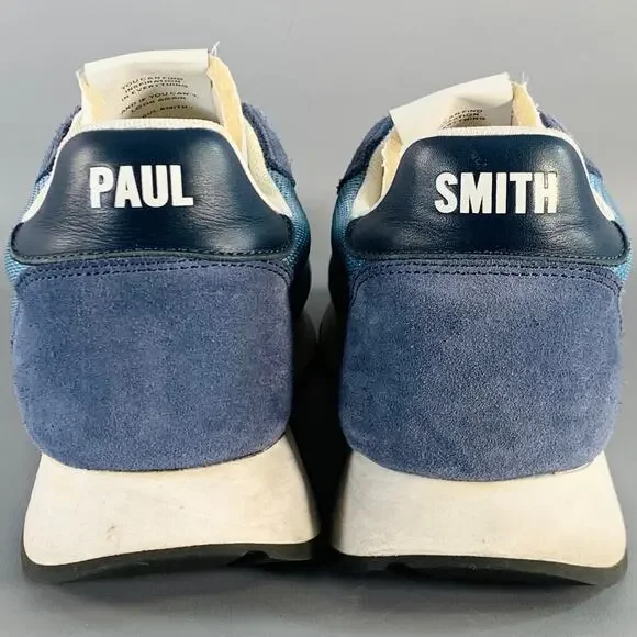 PAUL SMITH Size 11 Blue White Color Block Suede Mesh Lace-Up Sneakers